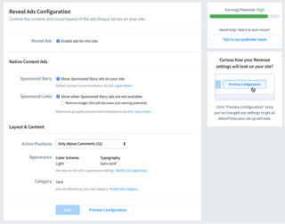 Native Ad Settings on Disqus