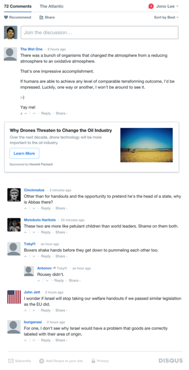 In-thread native ad on Disqus