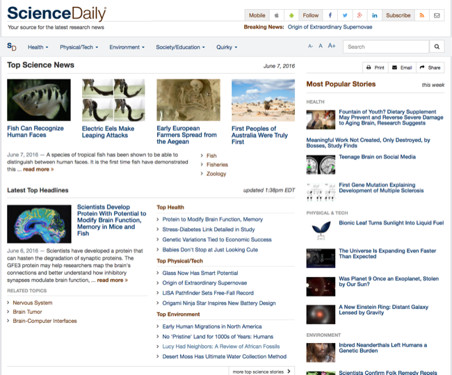 websites for articles science